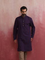 Men's Purple Festive Solid Regular Fit Full Sleeves Kurta