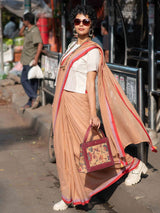 Women's Beige Mul Cotton Saree
