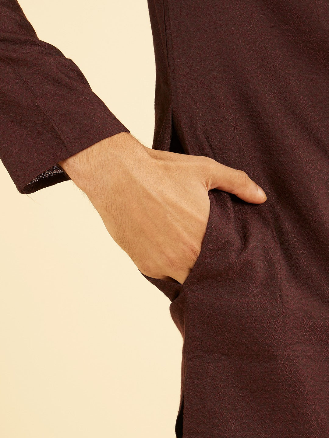 Men's Brown Ethnic Relaxed Fit Embroidered Full Sleeves Kurta Set