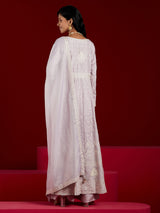 Women's Lavender Pure Silk Embroidered a-line Kurta and Palazzo With Dupatta