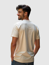 Men's Beige Half Sleeves Graphic Printed Cotton Tshirt