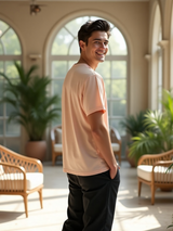 Men's Pink Half Sleeves Graphic Printed Cotton Tshirt