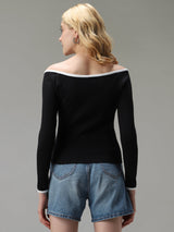 Women's Black Casual Slim Fit Solid Top