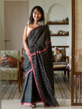 Women's Black Pure Cotton Saree