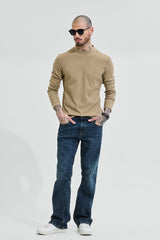 Men's Beige Casual Slim Fit Solid Full Sleeves Sweater