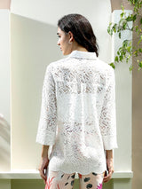Women's White Casual Solid Regular Fit Full Sleeves Shirt