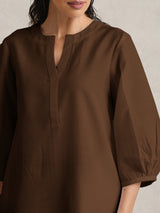 Women's Brown Cotton Blend Short Kurta