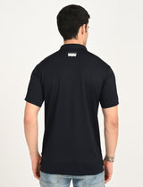 Mens Navy Casual Regular Fit Solid Half Sleeves Polo Tshirt