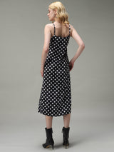 Women's Black Party Regular Fit Printed Dress