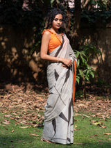 Women's White Pure Cotton Saree