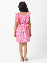 Girls Pink Casual Printed Frock