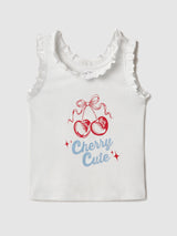 Infant Girls White and Red Graphic Printed Tshirt and Chequered Short