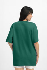 Women's Green Casual Printed Oversized Half Sleeves Tshirt