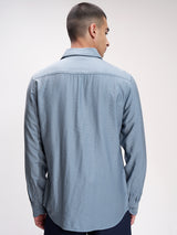 Men's Blue Casual Textured Full Sleeves Shirt