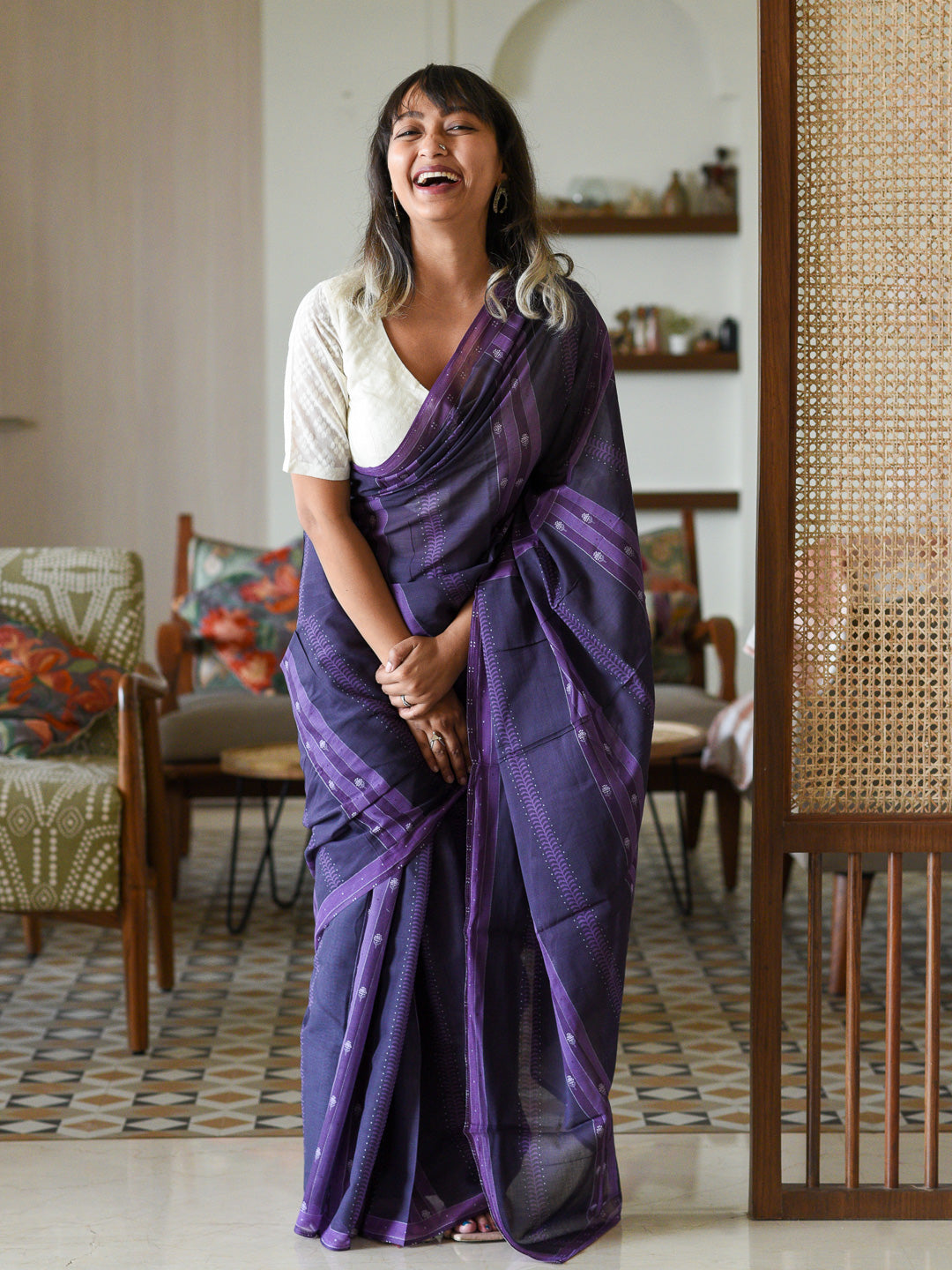 Women's Purple Pure Cotton Saree