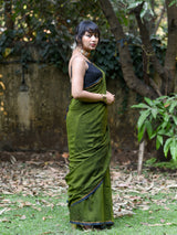 Women's Green Cotton Blend Saree