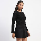 Women's Black Embellished Front Cutout Top
