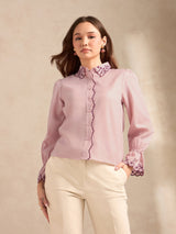 Women's Pink Casual Self-Design Full Sleeves Shirt