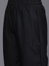 Women's Black Ethnic Motifs Printed Straight Kurta Paired With Tonal Solid Bottom And Printed Dupatta