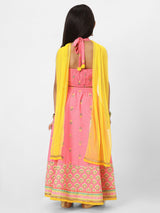 Girls Printed Sleeveless Lehenga Set with Dupatta