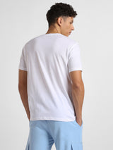 Men's White Half Sleeves Graphic Printed Cotton Tshirt