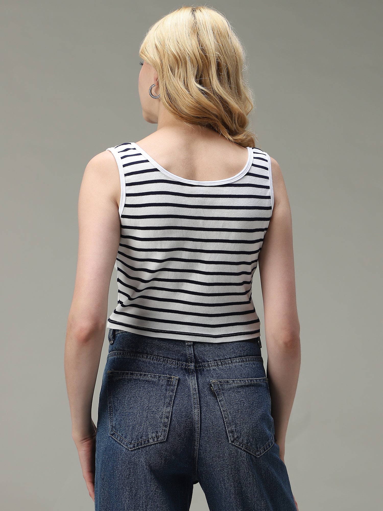 Women's Navy Casual Fitted Striped Top