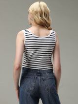 Women's Navy Casual Fitted Striped Top