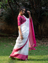 Women's White Pure Cotton Saree