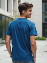 Men's Blue Half Sleeves Graphic Printed Cotton Tshirt