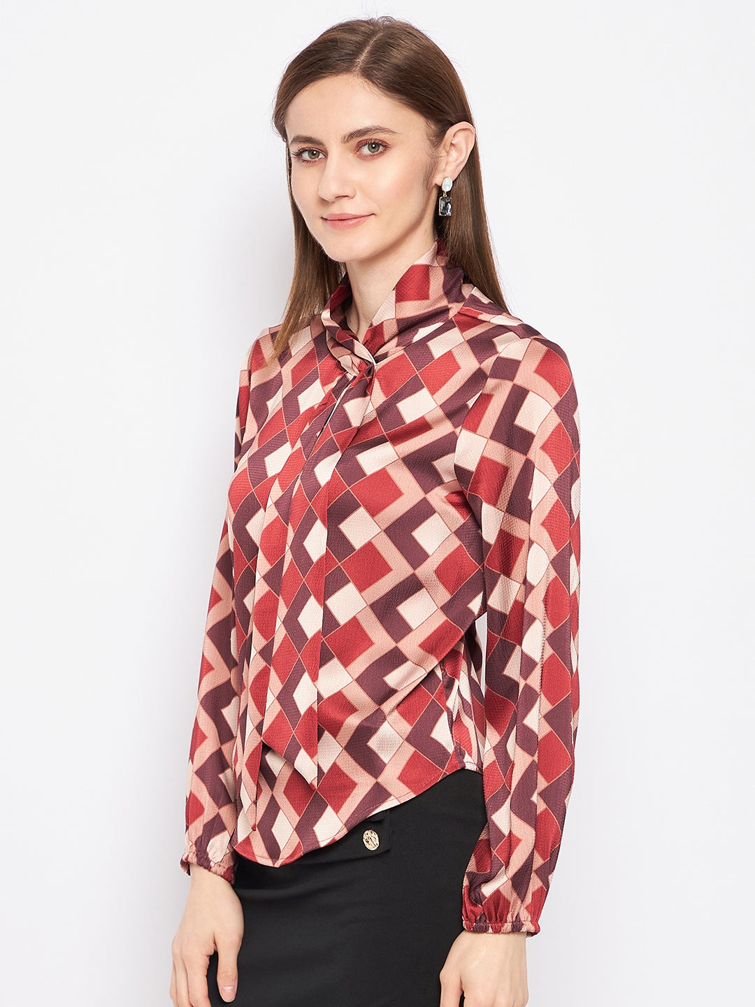 Women's Peach Casual Full Sleeve Cut-Out Top
