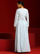 Women's Sea Green Solid Crop Top and Wide Leg Palazzos With Short Jacket
