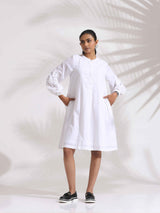 Women's White Cotton Schiffli Short Dress