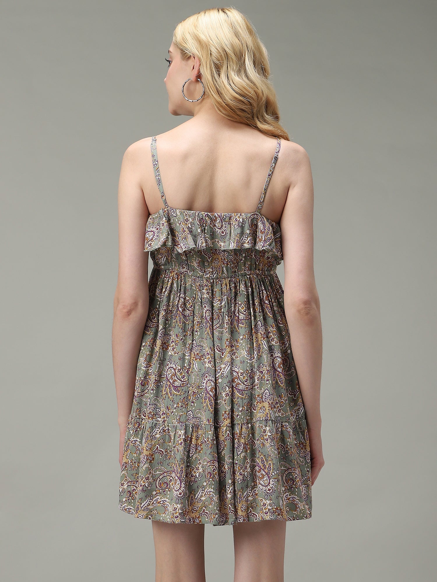 Women's Green Casual Fit & Flare Printed Dress