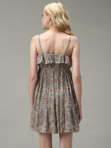 Women's Green Casual Fit & Flare Printed Dress