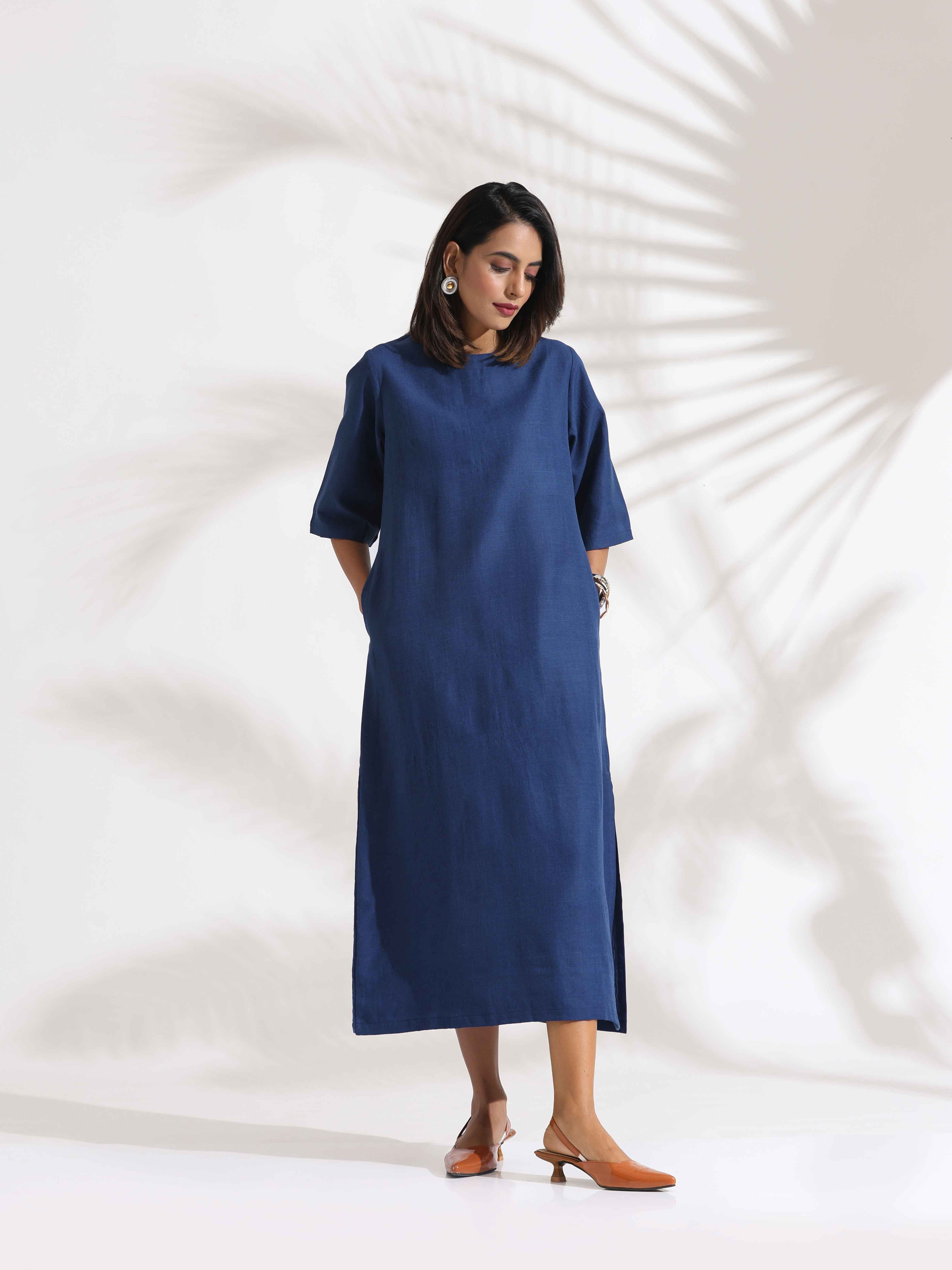 Women's Blue Slub Dress