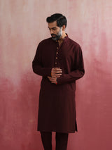 Men's Maroon Festive Solid Regular Fit Full Sleeves Kurta
