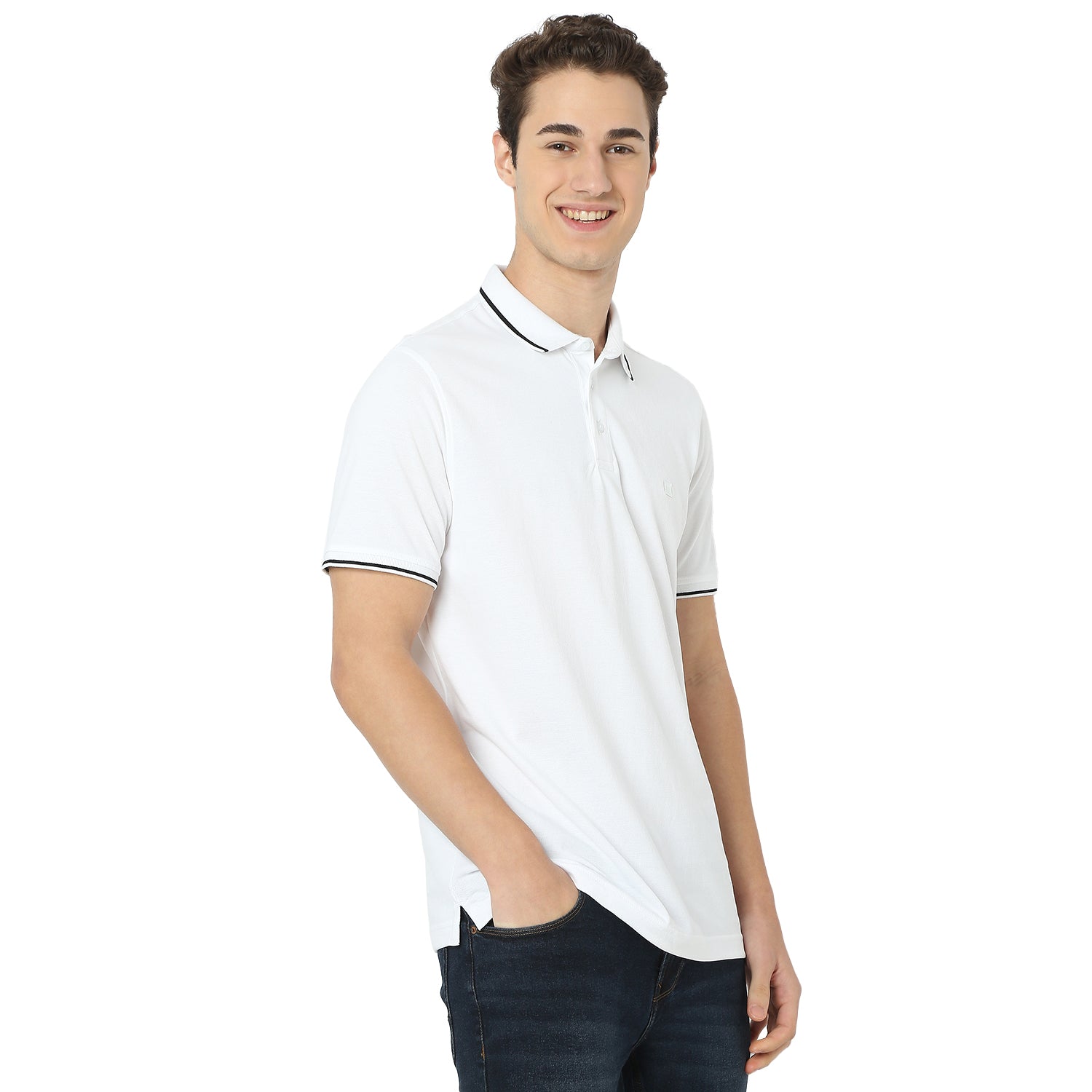 Men's White Casual Slim Fit Solid Tshirt
