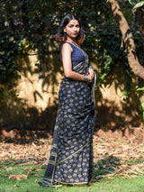 Women's Navy Pure Cotton Saree