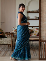 Women's Blue Pure Cotton Saree