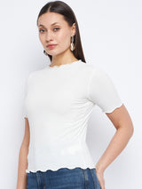 Women's White Casual Regular Fit Solid Half Sleeves Top
