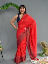 Women's Red Pure Cotton Saree