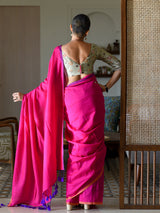 Women's Pink Cotton Blend Saree