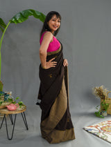 Women's Brown Pure Cotton Saree