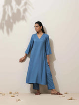Women's Blue Casual Solid Kurta Set