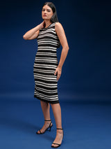 Women's Black Casual Striped Sleeveless Sweater