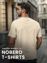 Men's Beige Half Sleeves Graphic Printed Cotton Tshirt