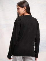 Women's Black Casual Solid Full Sleeves Cardigan