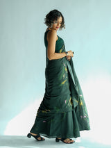 Women's Green Cotton Blend Saree
