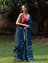 Women's Blue Pure Cotton Saree