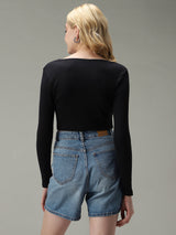 Women's Black Casual Slim Fit Solid Top